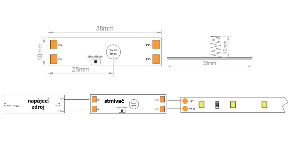T-LED Dotykový stmievač LED pásku do profilu s diódou 061225