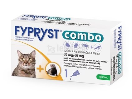 FYPRYST combo 50 mg/60 mg MAČKY A FRETKY roztok na kvapkanie na kožu pre mačky a fretky (pipeta) 1x0,5 ml