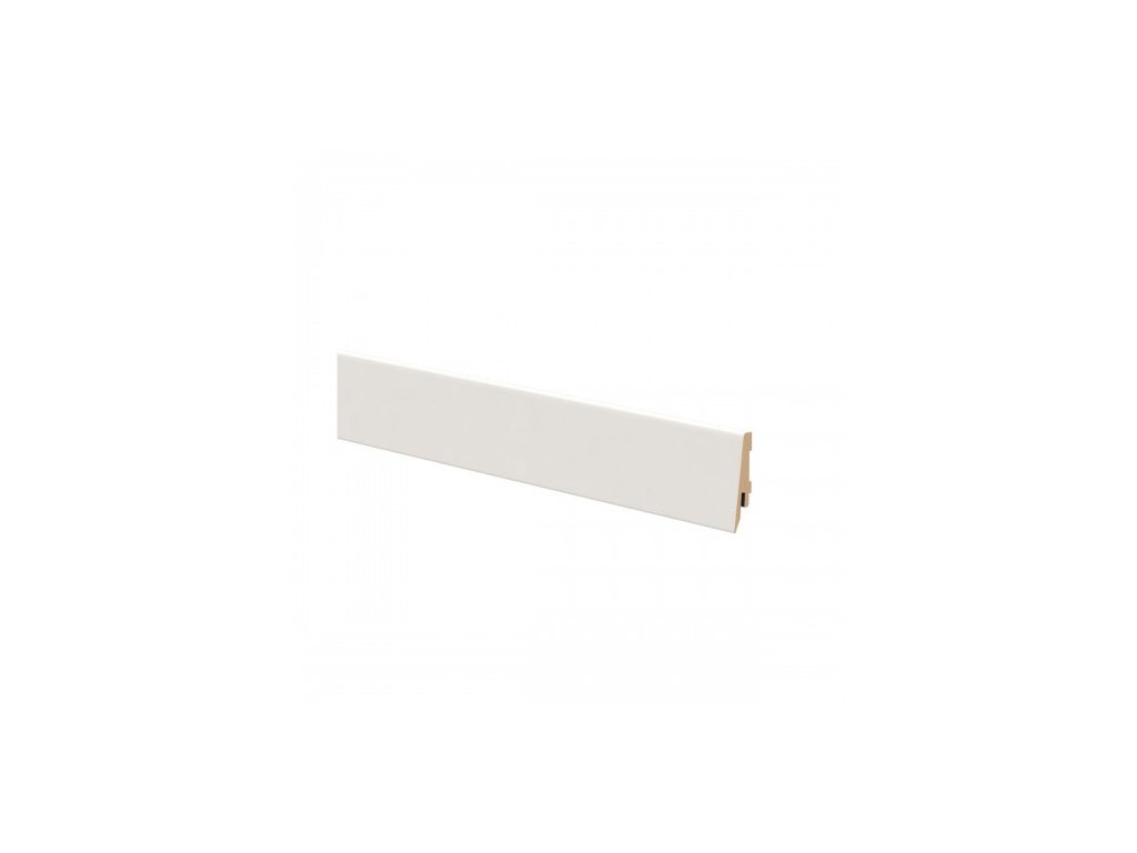Biela MDF LK58C - soklová lišta dĺžka 2,4 m, výška 58mm  KRONO Biela obvodová lišta MDF