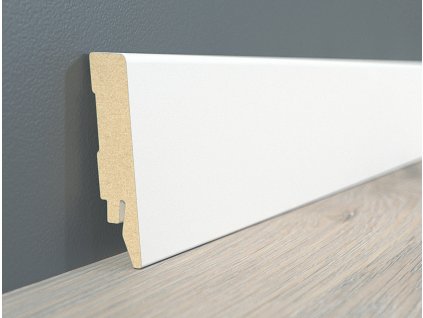 Biela MDF LK80L - soklová lišta dĺžka 2,4 m, výška 80mm  KRONO Biela obvodová lišta MDF