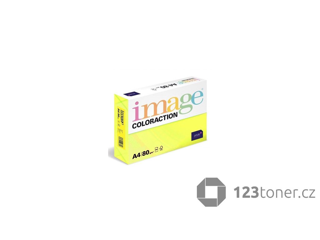 Xerografický papír Coloraction, Ibiza, A4, 80 g/m2, reflexní žlutý, 500 listů, vhodný pro inkoustový tisk