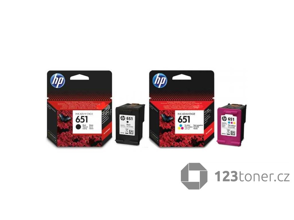 originální HP 651 BK (C2P10AE) a HP 651 Color (C2P11AE) black černá a color barevná originální inkoustová cartridge pro tiskárnu