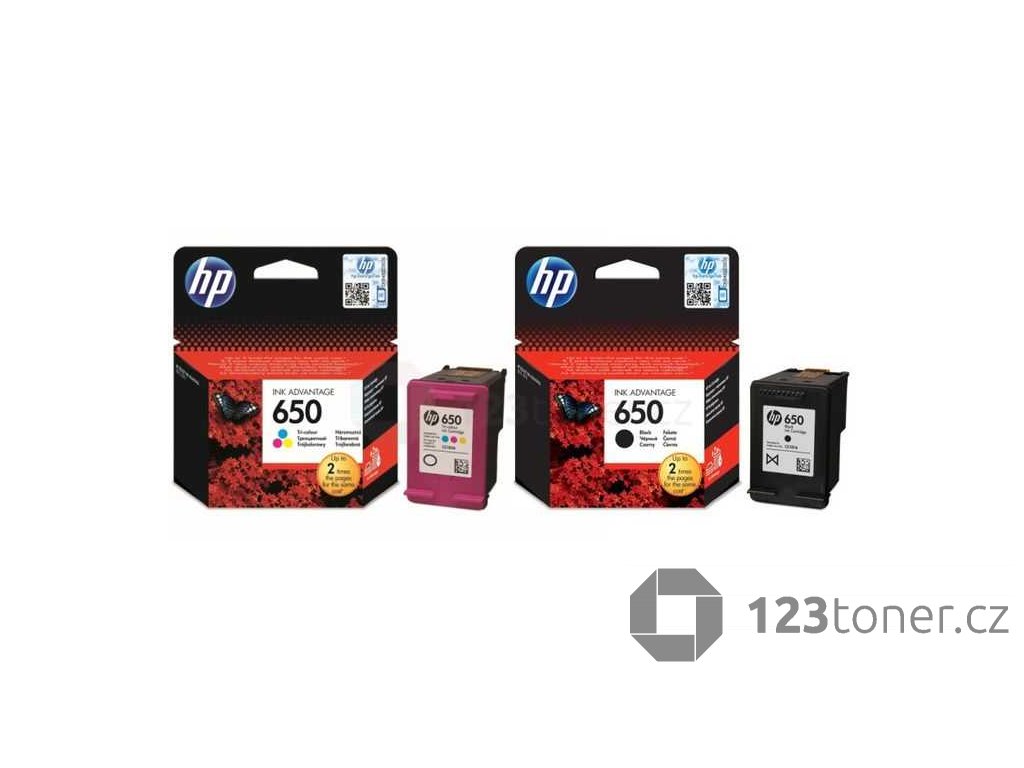 originální HP 650 BK (CZ101AE) a HP 650 color (CZ102AE) black černá a color barevná originální inkoustová cartridge pro tiskárnu