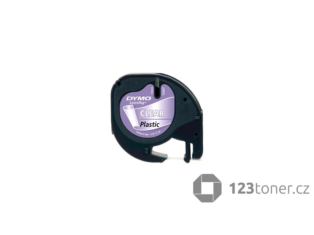 Dymo originální páska do tiskárny štítků, Dymo, 12267, S0721530, černý tisk/průhledný podklad, 4m, 12mm, LetraTag plastová páska
