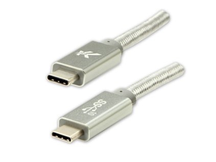 363855 logo usb kabel 3 2 gen 2 usb c samec usb c samec 1m power delivery 100w 10 gb s 20v 5a stribrny box nylonove opleteni