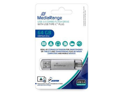 318681 mediarange usb flash disk usb 3 0 64gb stribrny mr937 usb a usb c s krytkou