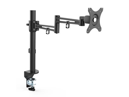 Polohovatelný držák pro monitor, 10KG, svorka, 17"-30", otočný, 75x75/100x100, černý