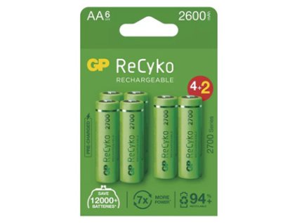 Nabíjecí baterie, AA (HR6), 1.2V, 2600 mAh, GP, papírová krabička, 6-pack, ReCyko