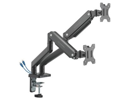 367236 polohovatelny drzak ultradesk branch double pro 2 monitory 20kg svorka a pruchodka stolu 17 32 75x75 100x100 cerny