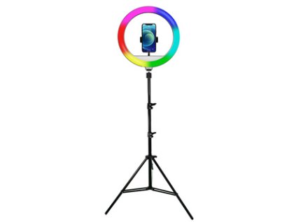 378762 powerton kruhove svetlo 13 rgb led velke nastaveni barev a svitivosti drzak telefonu a stativ