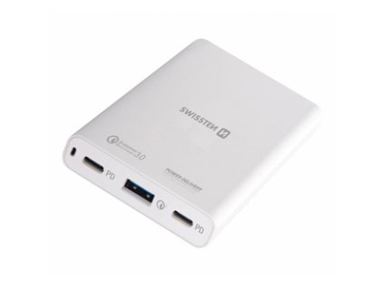 SWISSTEN Síťový adaptér 60W, 3 porty, USB-C, USB-A, Notebook/Macbook