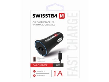 micro USB auto nabíječka  12V  5V  1000mA  nabíjení mobilních telefonů a GPS  černá, odpojitelný kab