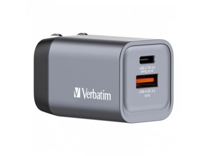 GaN cestovní nabíječka do sítě Verbatim, USB 3.0, USB C, šedá, 35 W, vyměnitelné vidlice C,G,A