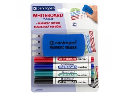Centropen, sada whiteboard marker 8559, color, 4ks, 2.5mm, alkoholová báze. součásti baleni je magnetická hou