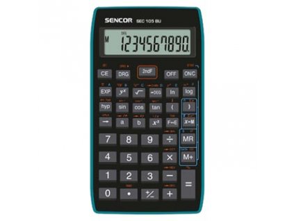 Sencor Kalkulačka SEC 105 BU, černá, školní, desetimístná, modrý rámeček