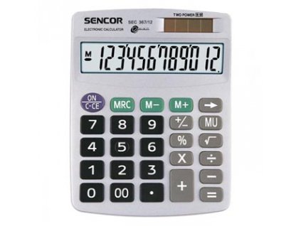Sencor Kalkulačka SEC 367/12, šedá, stolní, dvanáctimístná, duální napájení