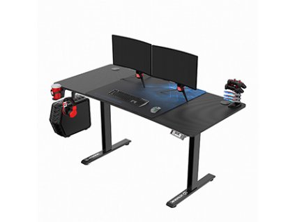 ULTRADESK Herní stůl LEVEL V2 BLUE, 140x68cm, 72-117cm, elektricky nastavitelná výška, s XXL podložkou pod myš, držák sluchátek i