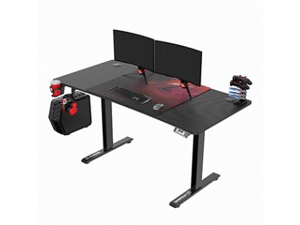 ULTRADESK Herní stůl LEVEL V2 RED, 140x68cm, 72-117cm, elektricky nastavitelná výška, s XXL podložkou pod myš, držák sluchátek i n