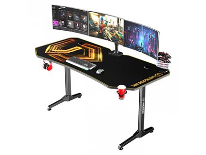 ULTRADESK Herní stůl FRAG XXL GOLD, 160 x 75 cm, 75 cm, držák nápojů a sluchátek, stojan BEAM, s celoplošnou XXL podložkou pod myš