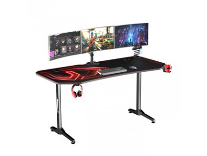 ULTRADESK Herní stůl FRAG XXL RED, 160 x 75 cm, 75 cm, držák nápojů a sluchátek, stojan BEAM, s celoplošnou XXL podložkou pod myš