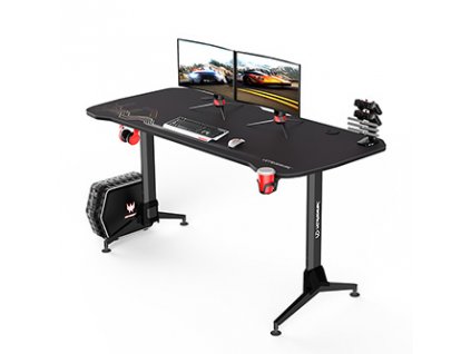 ULTRADESK Herní stůl GRAND BLACK, 160x75 cm, 70-80 cm, 3 úrovně výšky, s XXL podložkou pod myš, držák sluchátek i nápojů