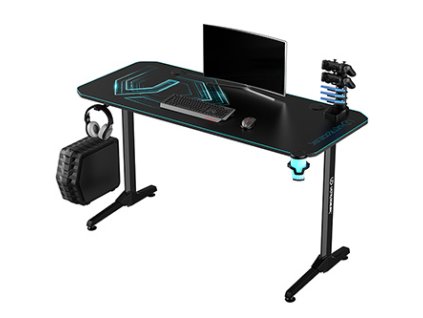 377394 ultradesk herni stul frag blue v3 140x60 cm 76 cm s xxl podlozkou pod mys s ultradesk beam drzak sluchatek i napoju