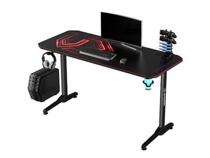377400 ultradesk herni stul frag red v3 140x60 cm 76 cm s xxl podlozkou pod mys s ultradesk beam drzak sluchatek i napoju