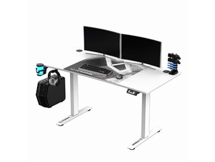 377304 ultradesk herni stul level v2 white 140x68cm 72 117cm elektricky nastavitelna vyska s xxl podlozkou pod mys drzak sluchatek i