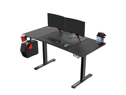 377292 ultradesk herni stul level v2 140x68cm 72 117cm elektricky nastavitelna vyska s xxl podlozkou pod mys drzak sluchatek i napoj