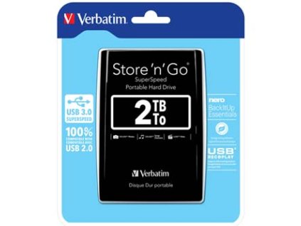 Verbatim externí pevný disk, Store N Go, 2.5", USB 3.0 (3.2 Gen 1), 2TB, 53177, černý