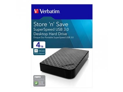 Verbatim externí pevný disk, Store N Save, 3.5", USB 3.0 (3.2 Gen 1), 4TB, 47685, černý