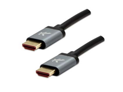 Video kabel HDMI samec - HDMI samec, HDMI 2.1 - Ultra High Speed, 2m, pozlacené konektory, hliníkové provedení krytky, šedý, Logo