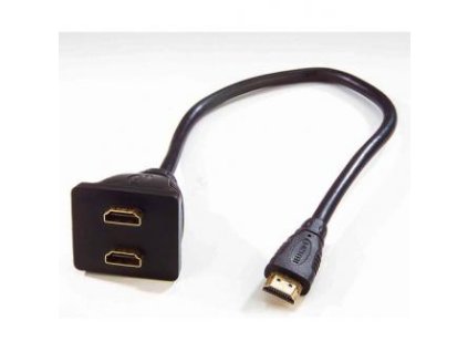 364257 video rozdvojka hdmi samec 2x hdmi samice cerna pozlacene konektory