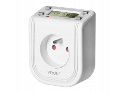 Zásuvka s elektronickým časovačem 230V, 50Hz, max. 3680W, bílá, Virone, Horní LCD displej, 16 časových programů, baterie
