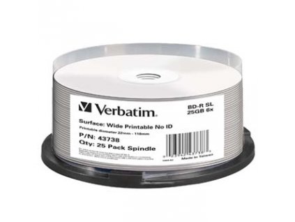 Verbatim BD-R, Single Layer Wide Printable No ID Surface Hard Coat, 25GB, cake box, 43738, 6x, 25-pack, pro archivaci dat