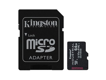 Kingston paměťová karta Industrial C10, 64GB, micro SDxc, SDCIT2/64GB, UHS-I U3 (Class 10), pSLC karta s adaptérem, V30, A1