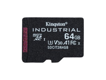 Kingston paměťová karta Industrial C10, 64GB, micro SDXC, SDCIT2/64GBSP, UHS-I U3 (Class 10), pSLC karta, V30, A1