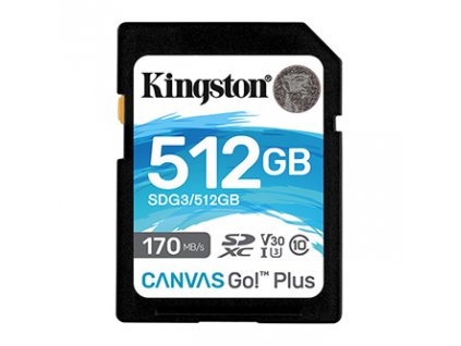 Kingston paměťová karta Canvas Go! Plus, 512GB, SDXC, SDG3/512GB, UHS-I U3 (Class 10), A2, V30