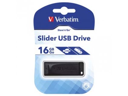 Verbatim USB flash disk, USB 2.0, 16GB, Slider, Store N Go, černý, 98696, USB A, s výsuvným konektorem