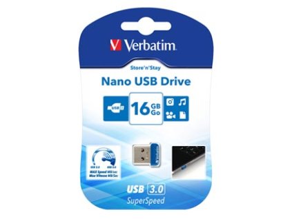 Verbatim USB flash disk, USB 3.0, 16GB, Nano, Store N Stay, modrý, 98709, USB A