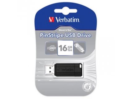 Verbatim USB flash disk, USB 2.0, 16GB, PinStripe, Store N Go, černý, 49063, USB A, s výsuvným konektorem
