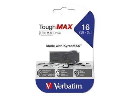 Verbatim USB flash disk, USB 2.0, 16GB, ToughMAX, černý, 49330, USB A, kompozitní materiál KyronMAX(tm)