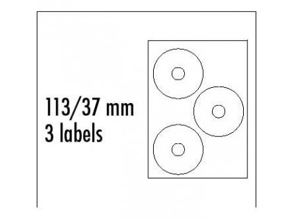 Logo etikety na CD 113/37mm, A4, matné, bílé, 3 etikety, 140g/m2, baleno po 25 ks, pro inkoustové a laserové tiskárny