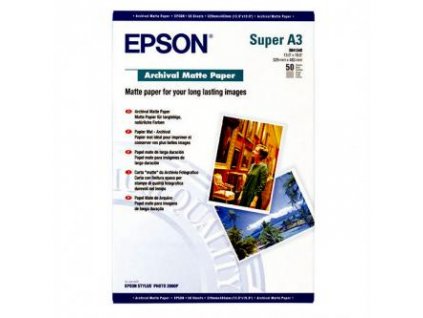 Epson Archival Matte Paper, bílá, 50, ks C13S041340, pro inkoustové tiskárny, 330x480mm (A3+), A3+, 192 g/m2