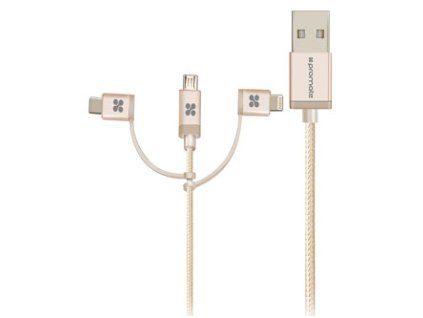 Promate USB kabel (2.0)  USB A samec - microUSB samec + Apple Lightning samec + USB C sam  1.2m  zla