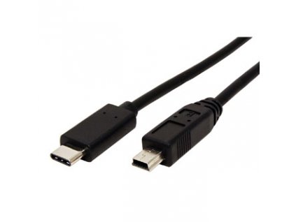 USB kabel (2.0), USB C samec - miniUSB samec, 0.5m, kulatý, černý, plastic bag