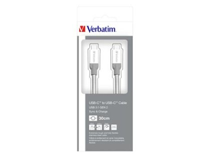 Verbatim USB kabel (3.1), USB C samec - USB C samec, 0.3m, stříbrný, box, 48867