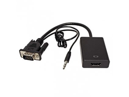 Video převodník, VGA (D-sub) samec + audio jack (3.5mm) samec - HDMI samice, HDMI 1.3 - Standard, černá, Logo blistr