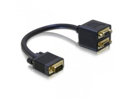 Video rozdvojka, VGA (D-sub) samec - 2x VGA (D-sub) samice, černá, pozlacené konektory