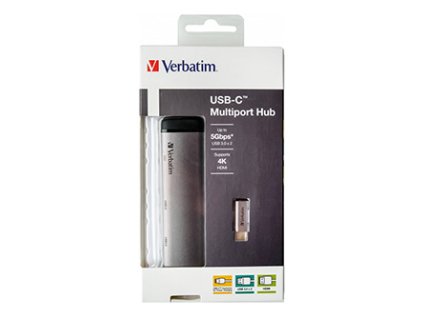 USB (3.1) hub 4-port, 49140, šedá, délka kabelu 15cm, Verbatim, adaptér USB C na 1x USB C, 1x USB A(3.0), 1x HDMI